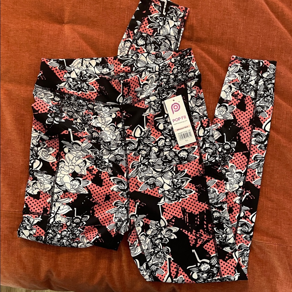 2 pairs POPFit athletic leggings size XL pink black new with tags